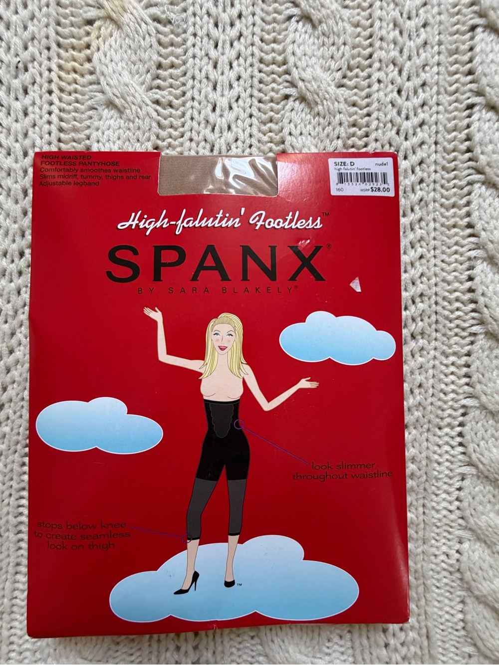 SPANX NIP High-Faultin' FootlessHigh-Waisted Body-Shaping Pantyhose Nude Size D